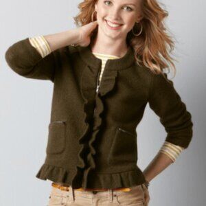 LOFT Merino Boiled Wool Structured Peplum Jacket Olive Green - Size M